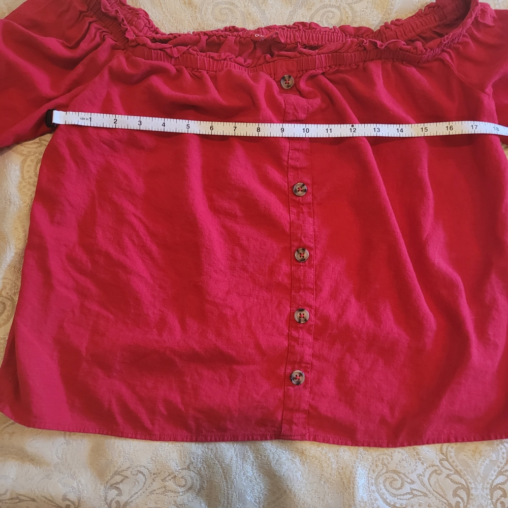 Guess Cherry Red Off The Shoulder Blouse - Picture 7 of 9